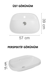 VitrA Frame Tezgahüstü Lavabo 5696B403-0041 Tv Shape - 55x39 cm - Tek Armatür Delikli - Su Taşma Deliksiz - Clean - Beyaz - 3