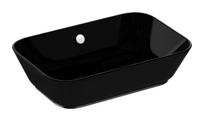 VitrA Geo Çanak Lavabo 7425B070-0012 Dikdörtgen - 60x39 cm - Armatür Deliksiz - Su Taşma Delikli - Parlak Siyah - 1