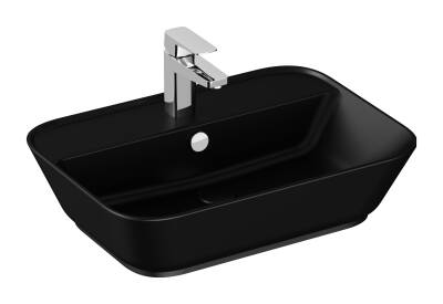 VitrA Geo Çanak Lavabo 7426B083-0001 Dikdörtgen - 60x43 cm - Tek Armatür Delikli - Su Taşma Delikli - Mat Siyah - 1