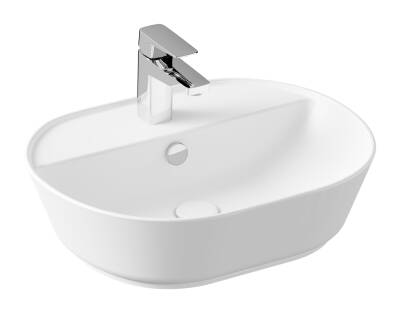 VitrA Geo Çanak Lavabo 7428B001-0001 Oval - 55x43 cm - Tek Armatür Delikli - Su Taşma Delikli - Mat Beyaz - 1