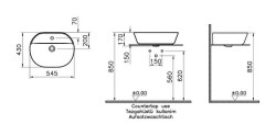 VitrA Geo Çanak Lavabo 7428B001-0001 Oval - 55x43 cm - Tek Armatür Delikli - Su Taşma Delikli - Mat Beyaz - 2