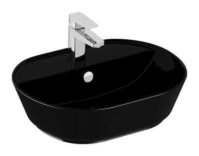 VitrA Geo Çanak Lavabo 7428B070-0001 Oval - 55x43 cm - Tek Armatür Delikli - Su Taşma Delikli - Parlak Siyah - 1