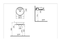VitrA Memoria Çanak Lavabo 5880B403-0563 Yuvarlak - Kompakt - 50x51 cm - Tek Armatür Delikli - Su Taşma Deliksiz - Clean - Beyaz - 3