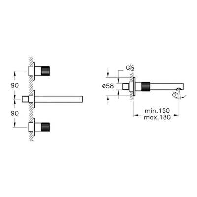 VitrA Origin Ankastre Lavabo Bataryası A42582 Sıva Üstü Grubu - Üç Rozetli - Krom - 2
