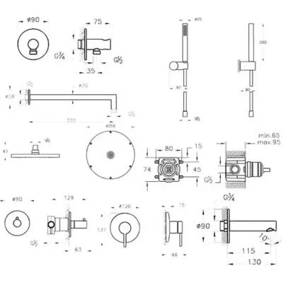 VitrA Origin Ankastre Duş Seti, Krom, 9 Parça - 5