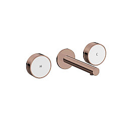 VitrA Origin Aura A4360629 Ankastre Lavabo Bataryası 3 Delikli, Beyaz Cam Kumanda Kollu, Sıva Üstü, Soft Bakır
