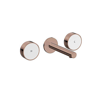 VitrA Origin Aura A4360629 Ankastre Lavabo Bataryası 3 Delikli, Beyaz Cam Kumanda Kollu, Sıva Üstü, Soft Bakır - 1