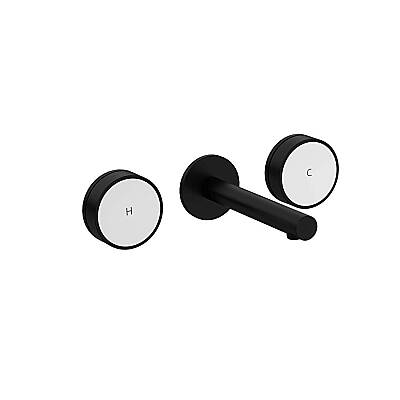 VitrA Origin Aura A4360636 Ankastre Lavabo Bataryası 3 Delikli, Beyaz Cam Kumanda Kollu, Sıva Üstü, Siyah - 1