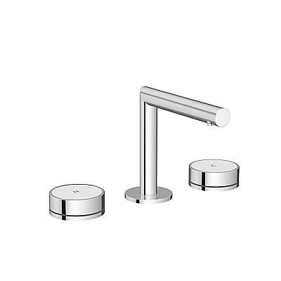 VitrA Origin Aura A43618 Lavabo Bataryası 3 Delikli, Tezgahtan Beyaz Cam Kumanda Kollu, Krom - 1