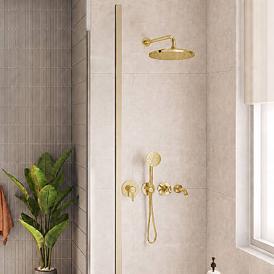 VitrA Origin Classic Ankastre Duş Seti, 8 Parça, Fırçalı Altın - 1