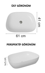 VitrA Outline Çanak Lavabo 5993B403-0016 Tv Shape - 60x41 cm - Armatür Deliksiz - Su Taşma Deliksiz - Clean - Beyaz - 3
