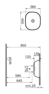 VitrA Plural Tezgahaltı Lavabo 7810B403-1083 Oval - Kompakt - 45x38 cm - Armatür Deliksiz - Su Taşma Deliksiz - Clean - Beyaz - 2