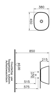 VitrA Plural Çanak Lavabo 7811B401-0016 Oval - Kompakt - 45x38 cm - Armatür Deliksiz - Su Taşma Deliksiz - Clean - Mat Beyaz - 3