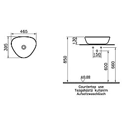 VitrA Plural Çanak Lavabo 7812B403-0016 Üçgen - Kompakt - 45x40 cm - Armatür Deliksiz - Su Taşma Deliksiz - Clean - Beyaz - 2