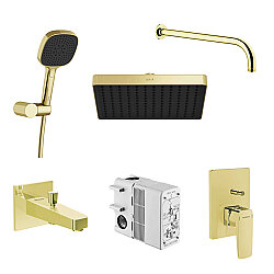 Vitra Root Square Ankastre Duş Banyo Seti, Soft Altın