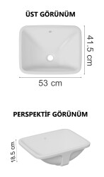 VitrA S20 Tezgahaltı Lavabo 5339B003-0012 Dikdörtgen - 48x36 cm - Armatür Deliksiz - Su Taşma Delikli - Beyaz - 2