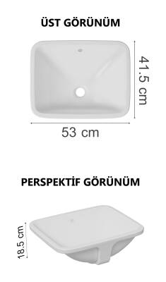 VitrA S20 Tezgahaltı Lavabo 5339B003-0012 Dikdörtgen - 48x36 cm - Armatür Deliksiz - Su Taşma Delikli - Beyaz - 2