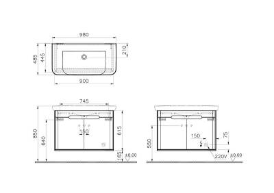 VitrA Sento Kapaklı Lavabo Dolabı 60787, Ayaksız, 100cm, Mat Beyaz - 2