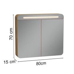 VitrA Sento Led Aydınlatmalı Dolaplı Ayna, 60896, 80cm, Açık Meşe - 2