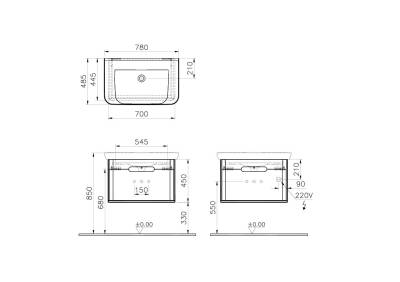 VitrA Sento Tek Çekmeceli Lavabo Dolabı 60813, Ayaksız, 80cm, Mat Beyaz - 2