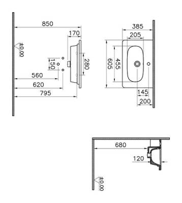 VitrA Zentrum Etajerli Lavabo 7790B003-0001 Dikdörtgen - Kompakt - 60x38 cm - Tek Armatür Delikli - Su Taşma Delikli - Beyaz - 2