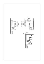 VitrA Zentrum Square Asma bide 7487L003-0288 Gizli montajlı - 54 cm - tek armatür delikli - su taşma delikli - yanlardan deliksiz - beyaz