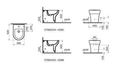 VitrA Zentrum Yerden bide 5796L003-0290 Duvara tam dayalı - 52 cm - tek armatür delikli - su taşma delikli - yanlardan delikli - beyaz - 3